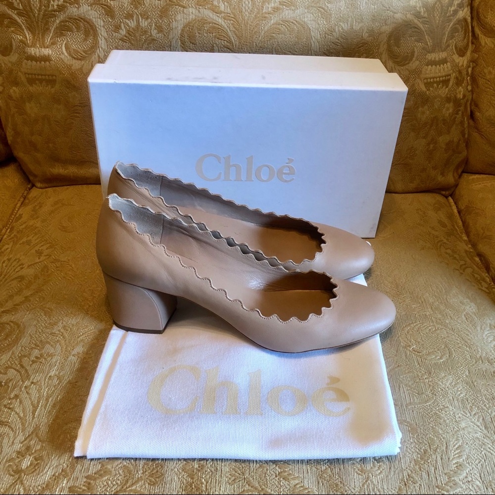 Chloe Lauren scallops heel pump 38.5 8 nude beige